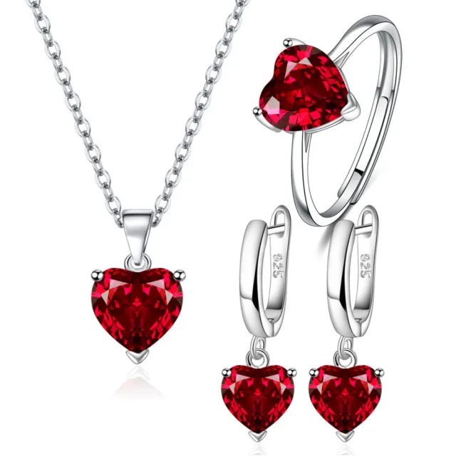 925 Sterling Silver Heart Zircon Pendant Necklace Earrings Ring Women Jewelry