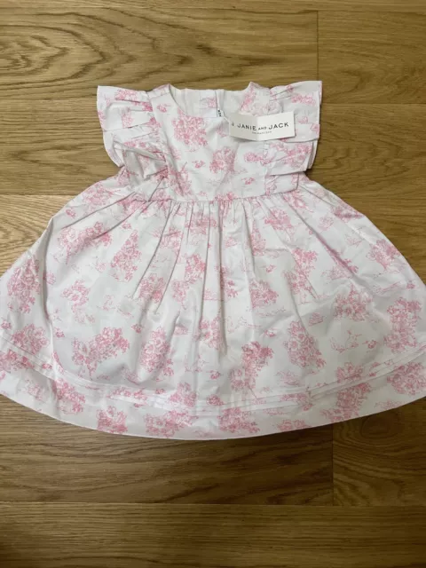 janie and jack baby girls dress white with pink flowers size 12 to 18 months