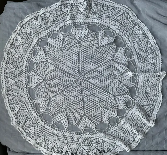 Beautiful French Vintage Crochet Lace Doily 21.5" - White cotton