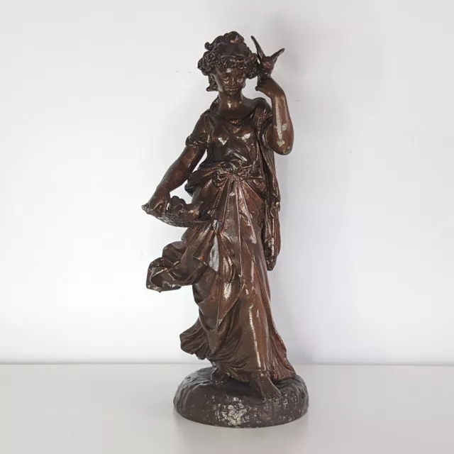 Antique French Spelter Classical Maiden Figurine, Painted, Distressed