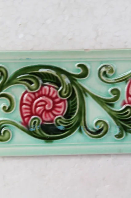 Japan antique art nouveau vintage majolica border tile c1900 Decorative NH4365 3