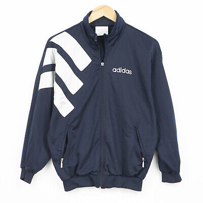 Adidas Vintage Abbigliamento Sportivo Pista Top Completo Zip Blu Giacca TAGLIA S