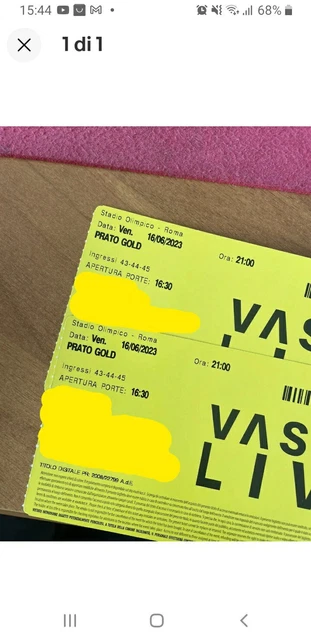 Biglietti PRATO GOLD 16 Giugno Vasco Rossi a Roma