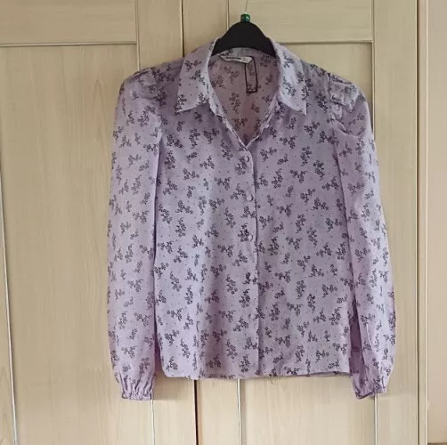 Ladies Lilac Purple Long Sleeve Floral Pattern Top Blouse Shirt Fit Size 12