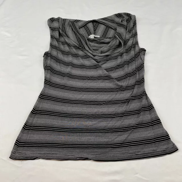 Halogen Tank Top Shirt Womens Medium Petite Black White Striped Rayon Ladies Sft