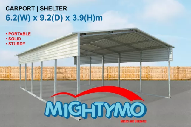 Large Steel Carport Shelter 6.2(W)x9.2(D)x3.9(H)m Double Portable Yard Backyard
