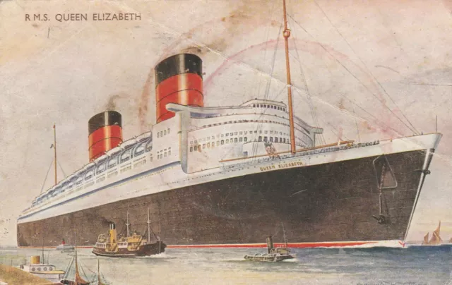 RMS QUEEN ELIZABETH, Ocean Liner - Vintage POSTCARD