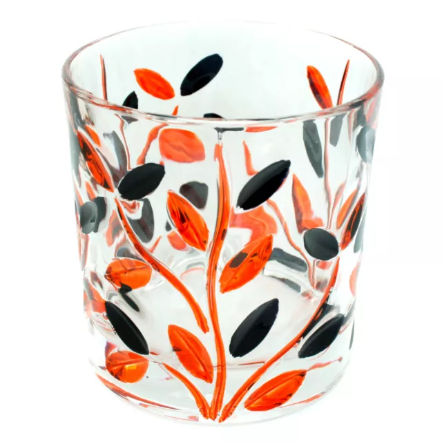 Murano Verre Buvant Verre Gobelet Orange Noir Main Peint Fleur 327ml