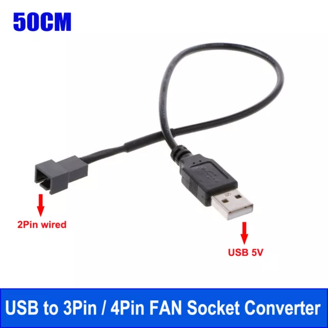 USB 5V Power to 3Pin / 4Pin Case Cooling FAN Converter Cable Adapter 50cm