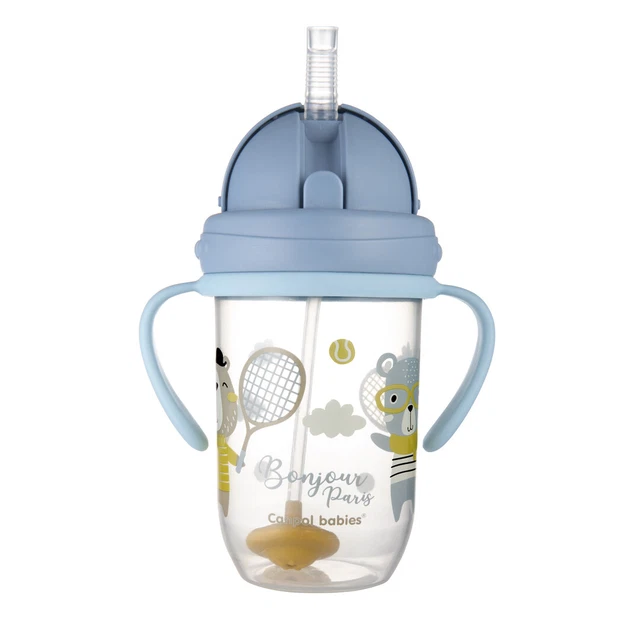CANPOL Bébés Antigouttes Tasse Avec Alourdi Paille Bonjour Paris, 6m 270ml, Bleu