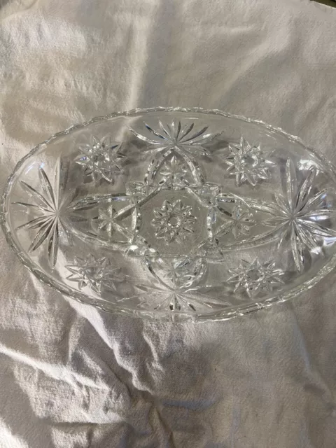 vintage anchor hocking starburst star of david oval clear glass  dish bowl