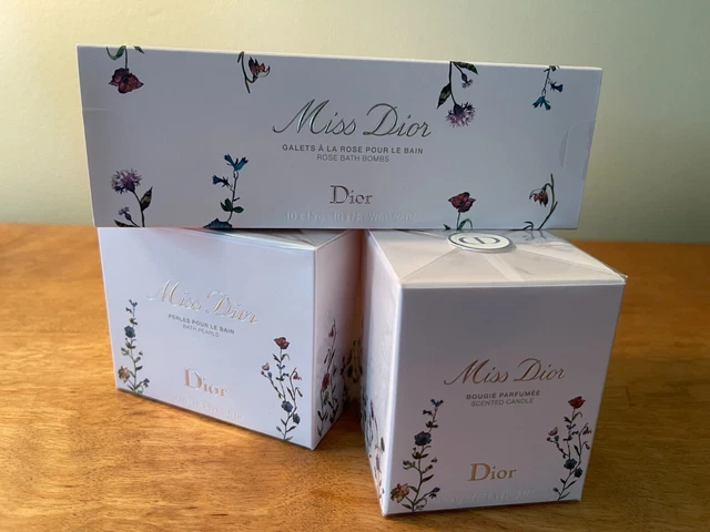 BRAND NEW Set of 3 Miss Dior/Dior Rose Bath Bombs, Bath Pearls + Scented Candle