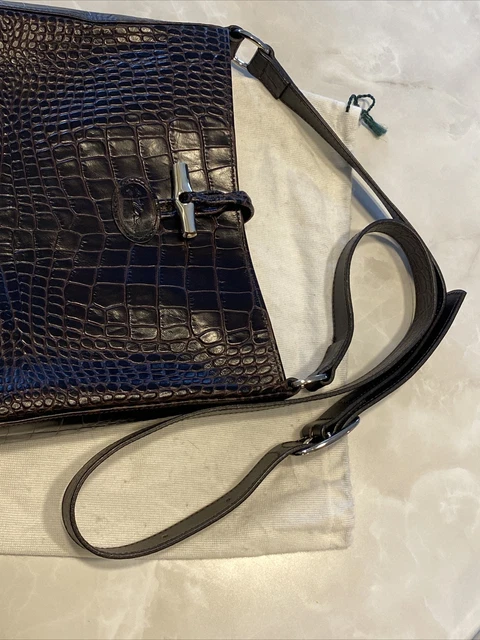 Longchamp Roseau Croc Embossed Leather Crossbody Bag Brown 8