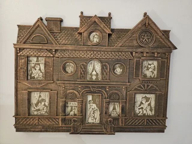 VTG Coppercraft Guild Victorian House Haunted Collage Photo Picture Frame 22X17