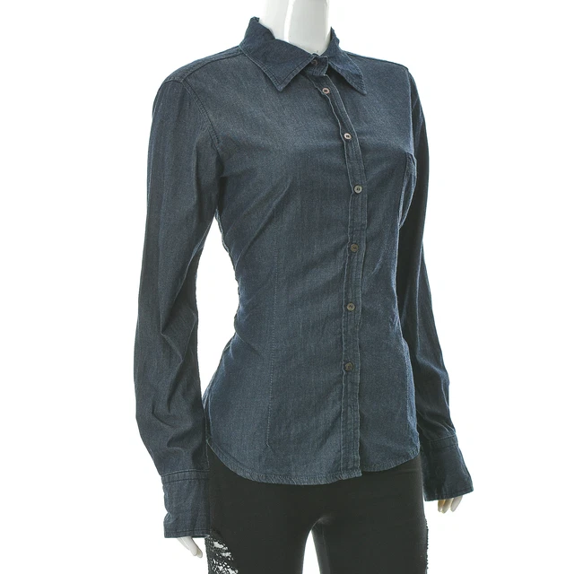 Chemise Femme Topshop En Chambray Coton Gris - Manches Longues, Taille UK 8 (FR 36) - Occasion Très Bon état, Style Bureau Décontracté