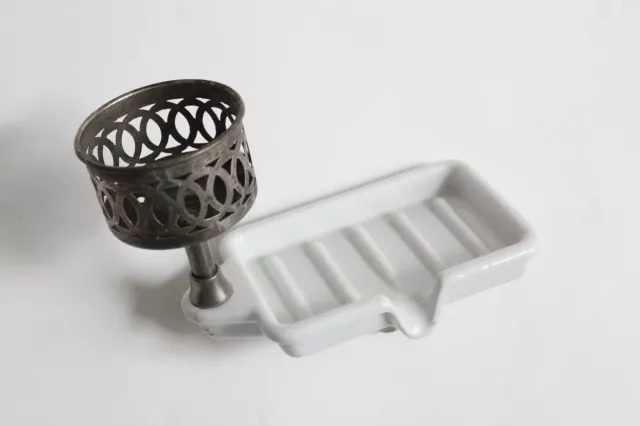 antique faucet soap holder dish tray cup tumbler | victorian sink porcelain vtg