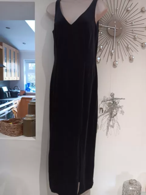 Dorothy Perkins Black Dress Velvet Size UK 10  Long Maxi Vintage