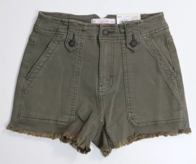 So High Rise Utility Short - Junior's Dark Olive Green Denim Shorts - Size 1 New