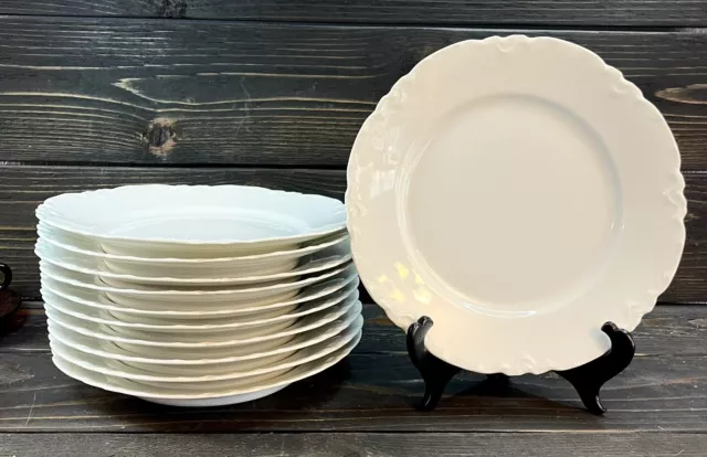 Habsburg MZ Austria China White Racine 9 3/4” Scalloped Dinner Plates Set Of 11