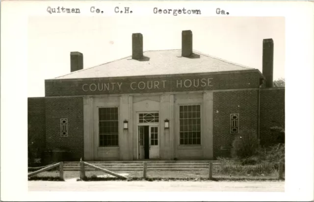 Vtg Postcard RPPC 1940s Georgetown Georgia GA Quitman County Court House UNP S21