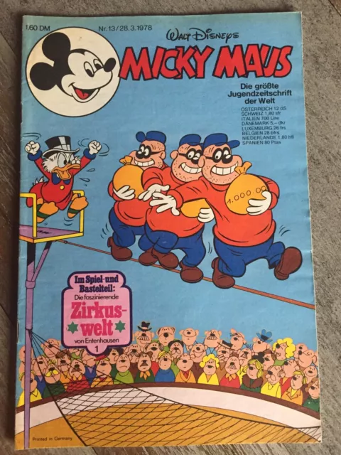 MICKY MAUS ° HEFT ° COMIC  ° Nr 13 ° 1978 ° 28.03 ° mit Beilage ° Zirkuswelt