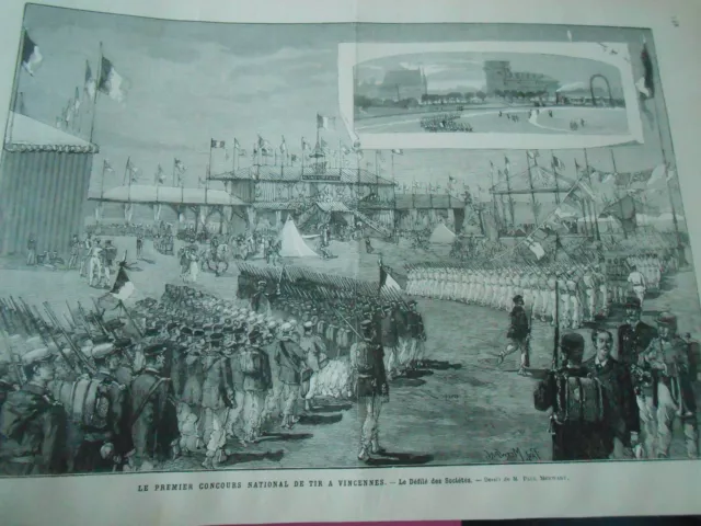 Gravure 1884 - Concours National de Tirs Vincennes
