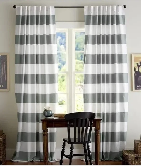 Pottery Barn Drapes Rideau Grommet Panels (4) 50" X 84" Grey White Stripes