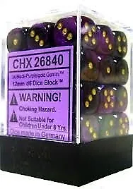 Black-Purple/Gold Gemini 12mm D6 Dice Block - CHX26840