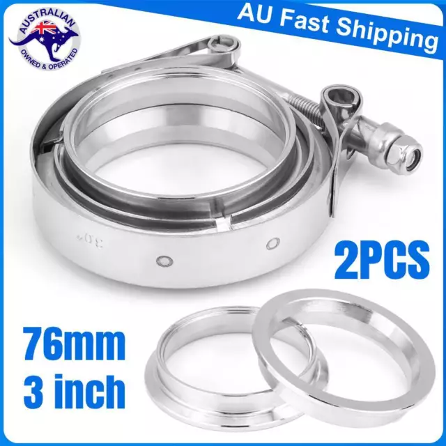 2PC 3" inch 76mm V-Band Vband Clamp Stainless Steel Flange exhaust pipe tailpipe