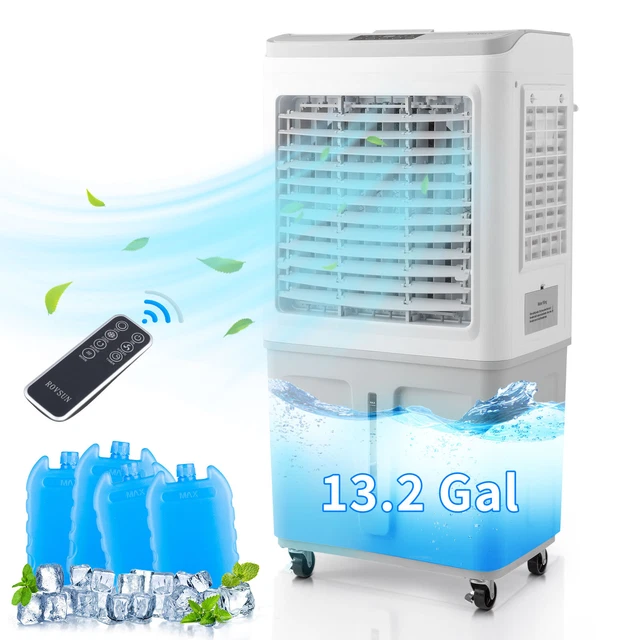 13.2Gallon Swamp Cooler Portable Evaporative Air Cooler 4 Ice Box Remote Timer