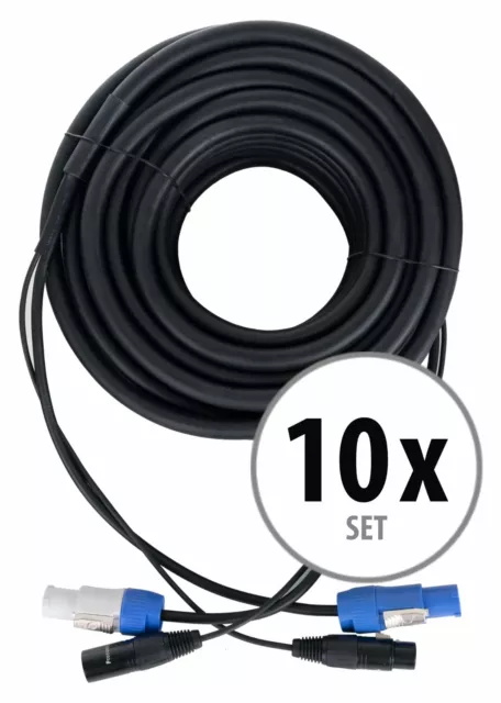 10x Cable Hybride DMX Powerplug DJ PA Effet XLR 3-Pin Male Femelle Speakon 20m