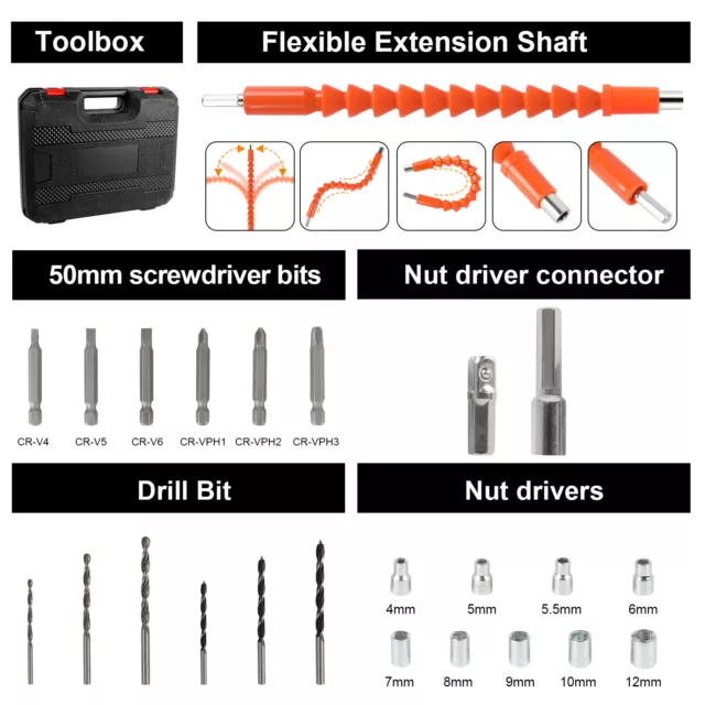 21V Cordless Electric Screwdriver Sets Impact Driver Bits w/2 Battery for Makita 2