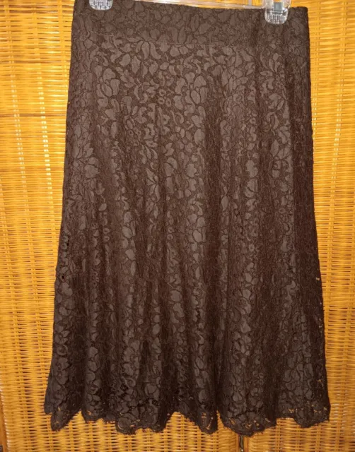 Monique Lhuillier Brown Floral Lace A-line Skirt Size 8 Silk Lined