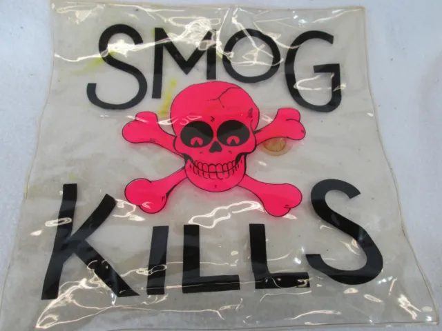 Vintage 1970's "Smog Kills" pink skull crossbones vinyl blow up inflatable