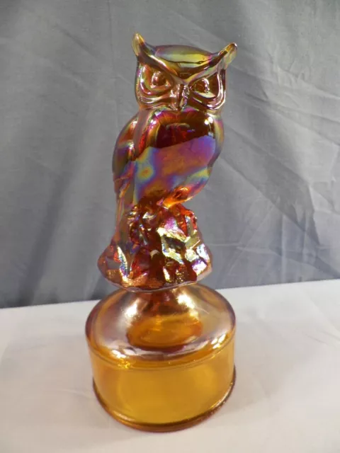 Fenton by Mosser Amber Carnival Glass Owl on the Font Figurine