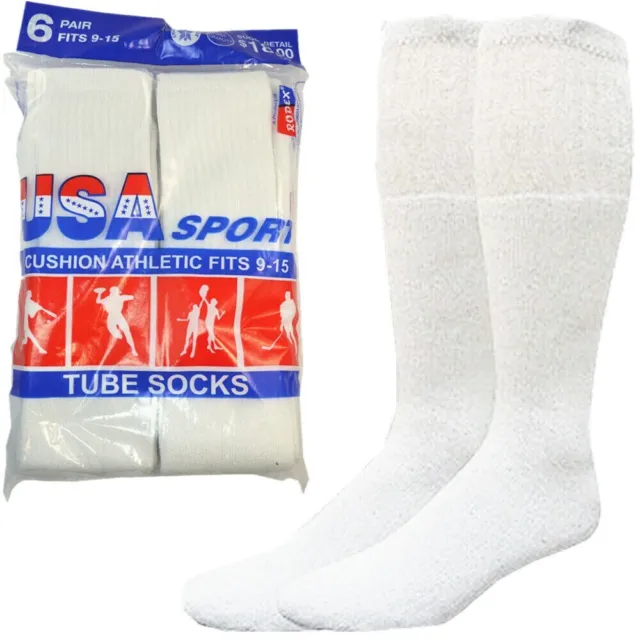 12 Paris Mens White Cotton Athletic Sports Tube Socks 26" Size 10-15 Made In USA