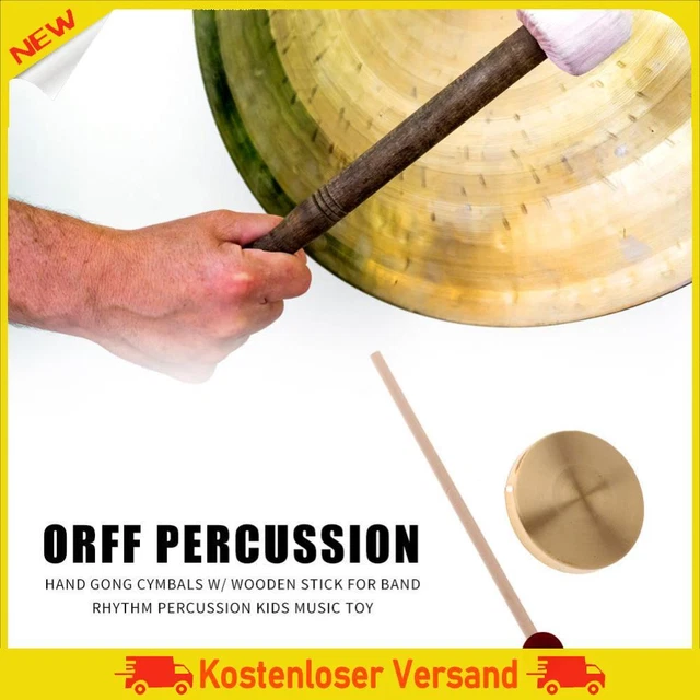 21cm Hand Gong Copper Cymbals with Wooden Stick for Band Rhythm Kids Music Toy