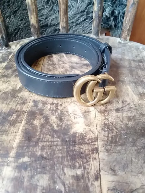 Gucci golden leather Black Belt men 110cm