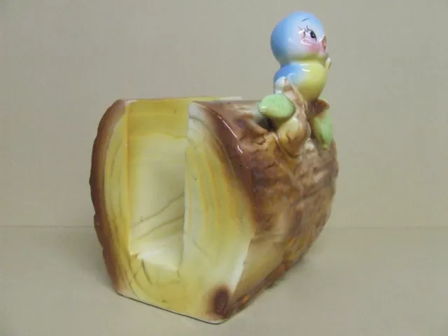 HTF Vintage Norcrest Baby Blue Bird on Log Napkin Holder 2