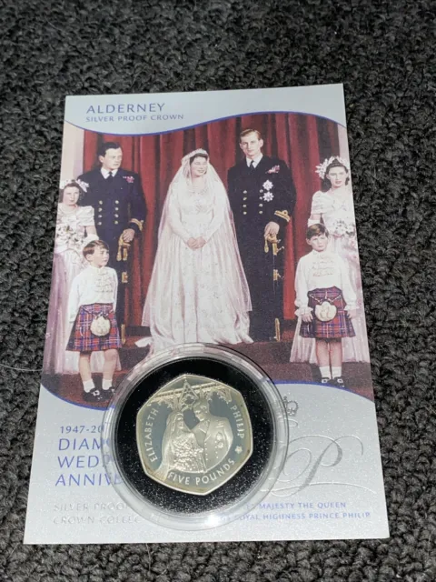 2007 Silver (925)  Proof £5 Crown. 28.28g. COA. Diamond Wedding Anniversary QEII