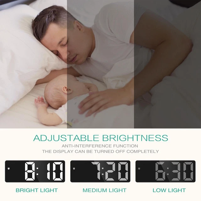 Digital LED Desk Alarm Clock Large Mirror Display USB Mode] Snooze F4P3