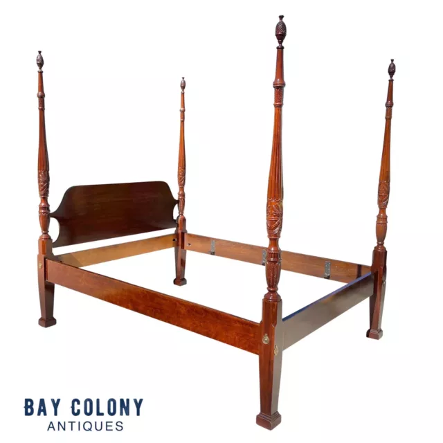 Vintage Cherry Queen Size Chippendale Style Rice Carved Plantation Bed
