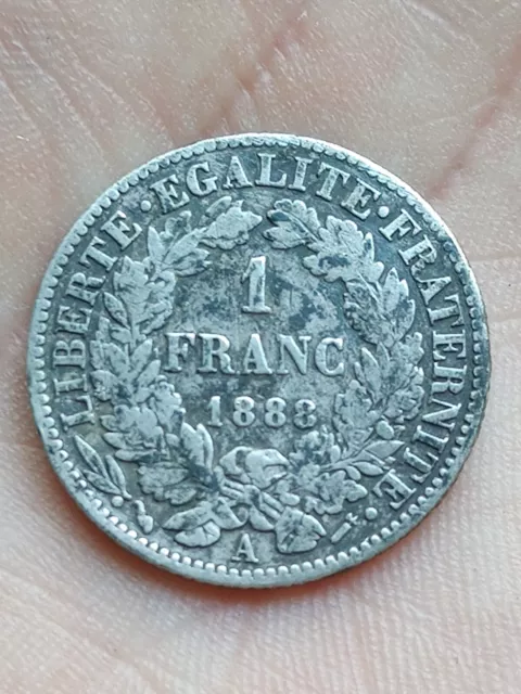Superbe Monnaie 1 Franc Cérès En Argent 1888 A