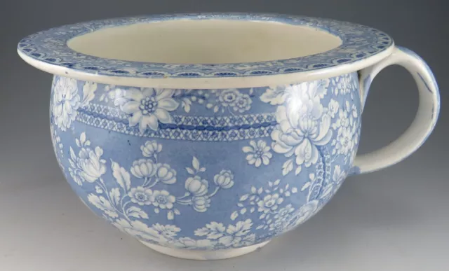 Antique Pottery Pearlware Blue Transfer Floral Pattern Chamber Pot 1830