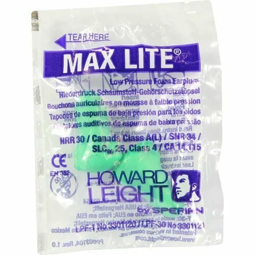 Howard Leight Max Lite Ear plugs SNR 34dB Wrapped Pairs