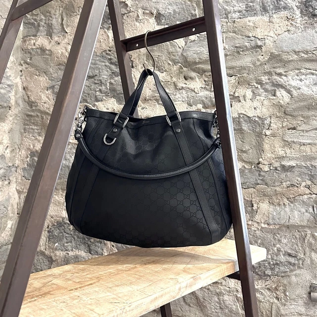 Gucci Black GG Monogram Medium Abbey Convertible Tote Bag Gucci Black GG Monogram Medium Abbey Convertible Tote Bag
