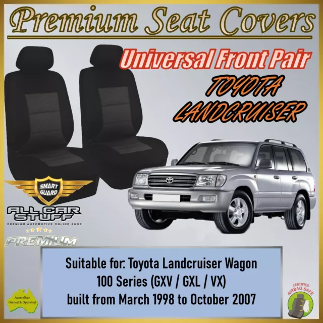 Premium Black Front Seat Covers suitable for Toyota Landcruiser 100 Series Wagon