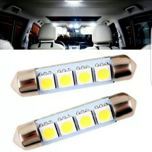 Lot 2 AMPOULES NAVETTE LED C5W 39 mm 4 LED BLANC PUR 6000k Auto/moto