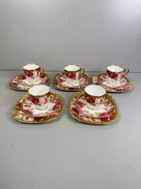 Royal Albert Crown China - Old English Rose Part  Set - 15 Piece, 5 Coffee Trios