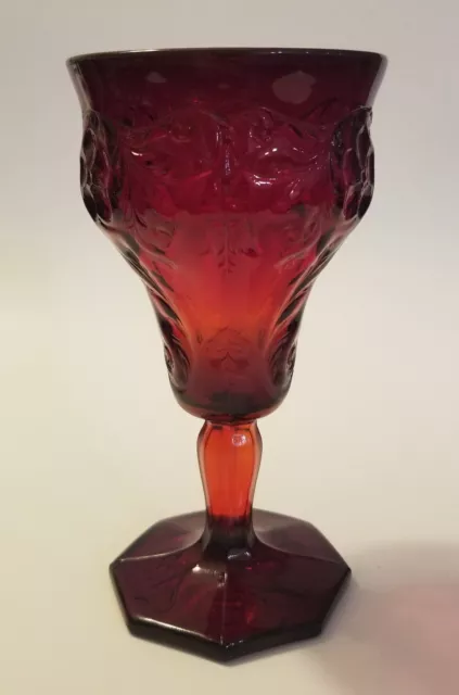 Rare McKee Glass ROCK CRYSTAL Ruby Red 6 1/4" Water Goblet - 6 Available